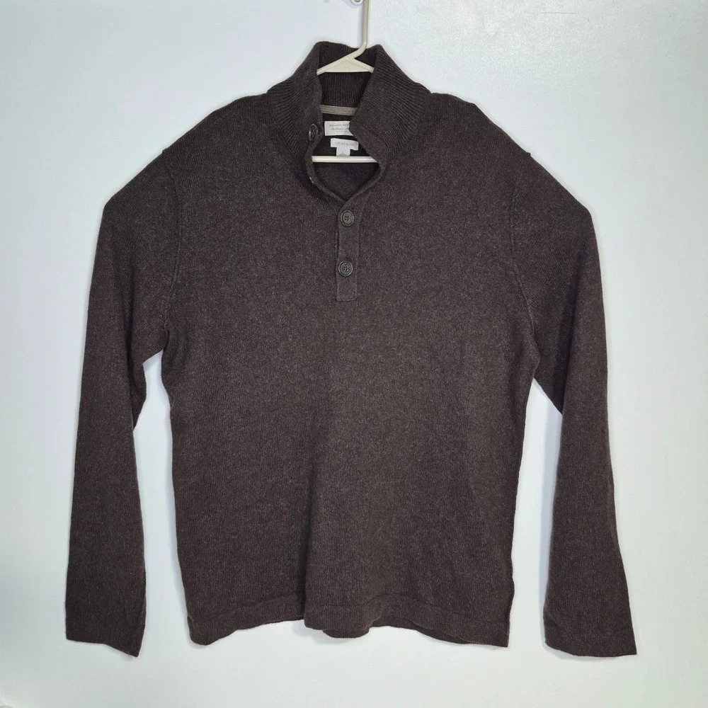 Banana Republic Sweater Mens Large Mock Neck Brown Cotton Cashmere Angora